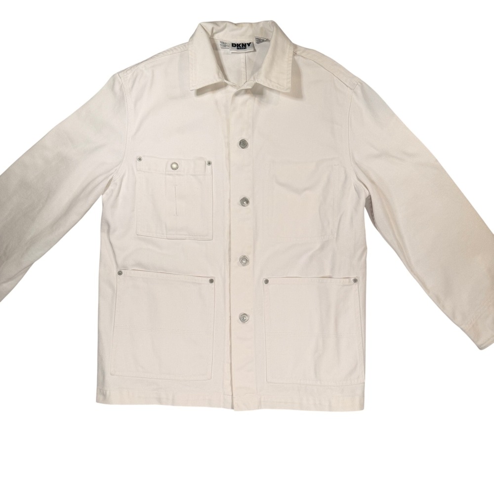 DKNY Jeans Chore Jacket Medium Womens White Cotton Utility Workwear Coat